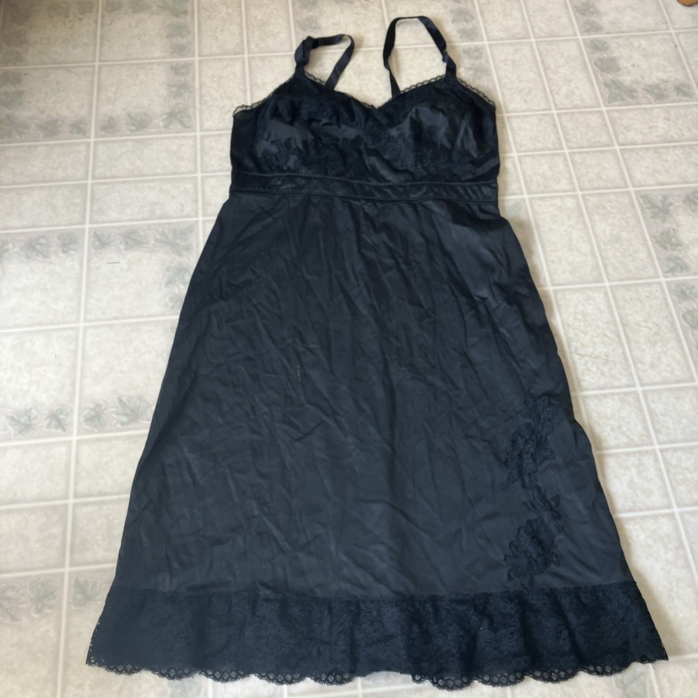Vintage Charmode Slip 40 tall Black Lace Nylon Lingerie Boudoir Pinup Slip Dress